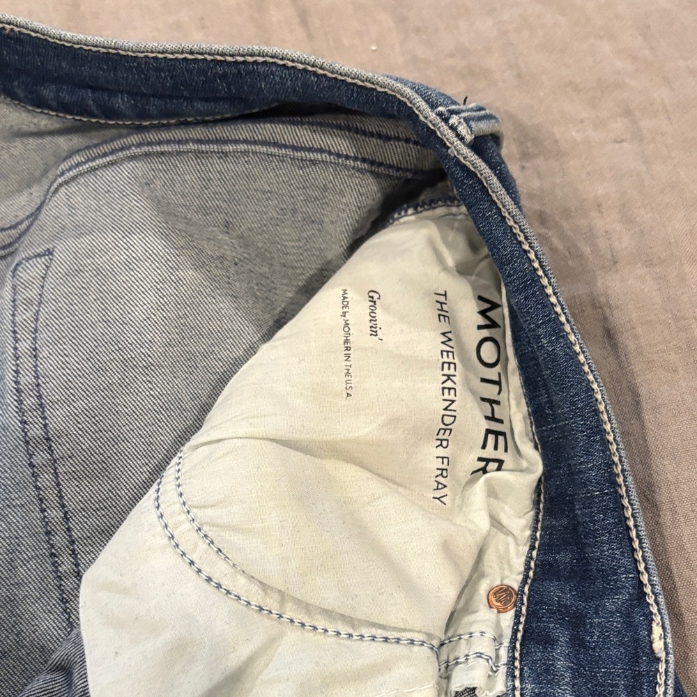 MOTHER Blue Denim Jeans with Frayed Hem